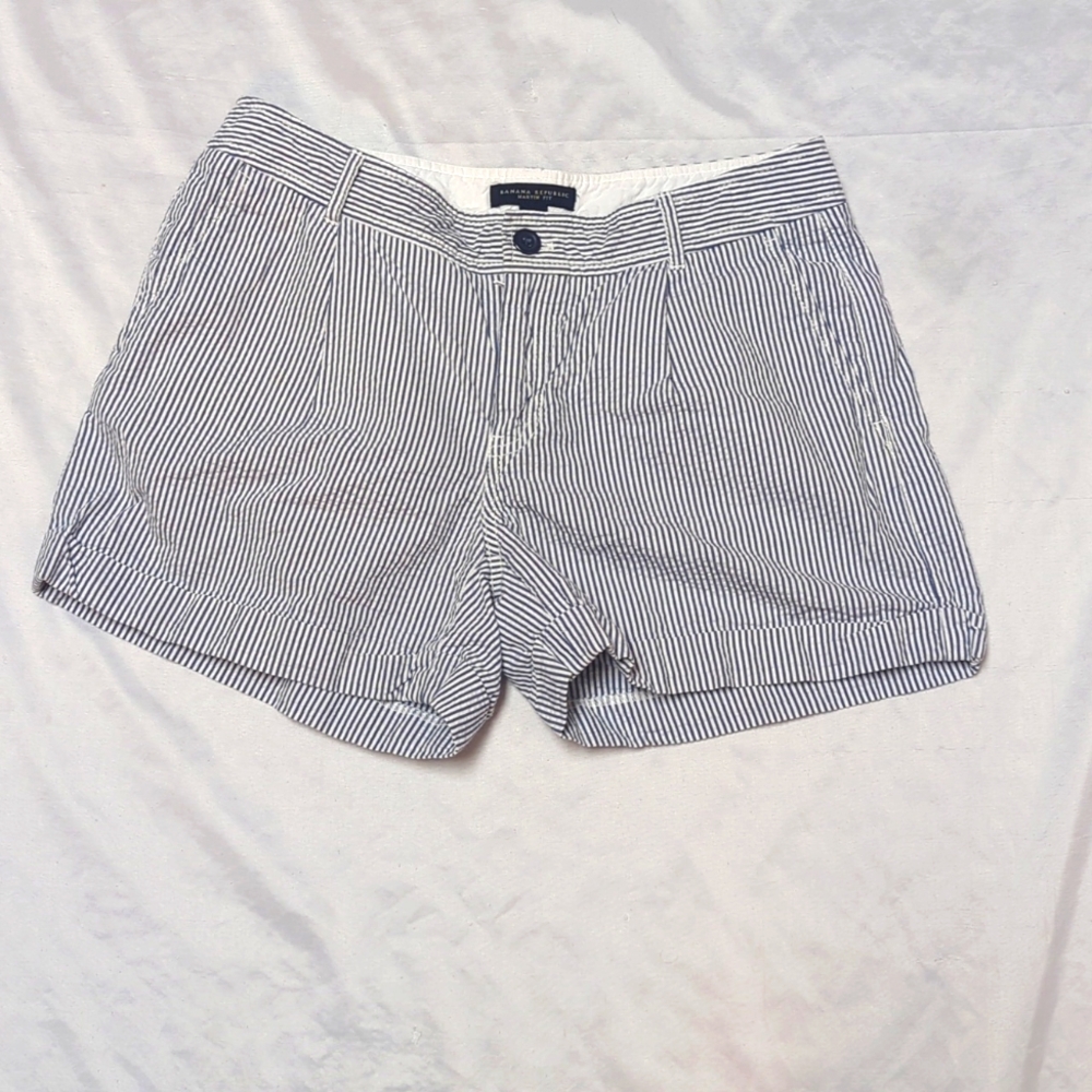 Banana Republic Martin Fit Blue & White Seersucker Nautical Shorts 4" Inseam